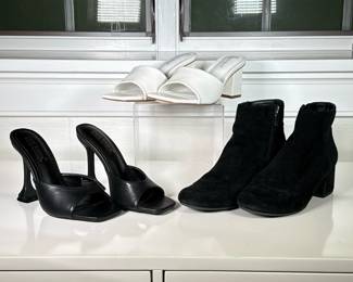 (3pc) Lady’s Size 6 Shoes | Including a pair of Kenneth Cole black suede "Rellie" booties (size 6), a pair of white Bamboo square-toe block heels (size 5.5), and a pair of black Cape Robin high heel open toe pumps (size 6)