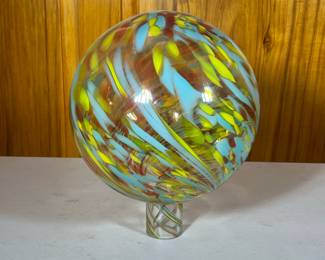 Colorful Art Glass Decor | Obverse colorful glass spherical vase - h. 11.25 x dia. 9 in (approx.)