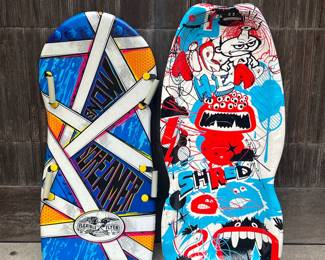 (2pc) Flexible Flyer Snow Board And Other | Monscreamer snow board with four handles. Air Head Shred is more of a sled. - w. 20 x l. 45.5 in (flexible flyer)
