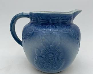 Blue Stoneware Bulbous Daisy Pitcher