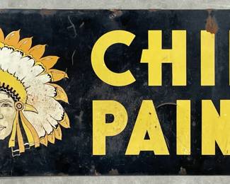 Chief Paints Metal 2-Sided Advertising Sign, with Native American Indian, 1940's-1960