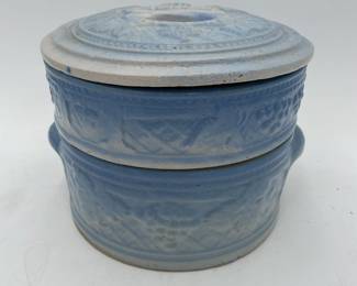 "Grapevine on Fence" Blue Stoneware Stacking Set with Lid