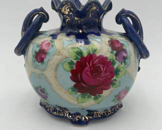 Hand Painted Nippon Cobalt Blue and Floral Vase