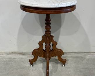 Small Oval Walnut Marble Top Parlor Table