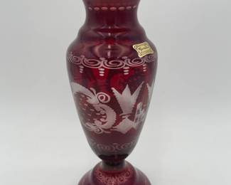Ruby Bohemian Cut Vase