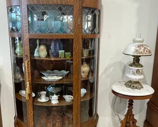 Oak & Victorian Furniture, Marble Top Table, Curved Glass China Cabinet, Glassware & China