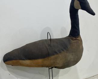 Early Canvas Covered Canada Goose on Metal Stand 