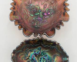 Carnival Glass Fenton "Poppy" and Imperial "Lustre Rose" Bowls