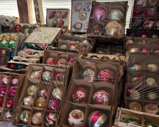 Where else will you find this many boxes of vintage Christmas ornaments?