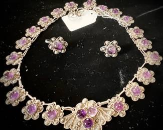 Mexican sterling and amethyst set