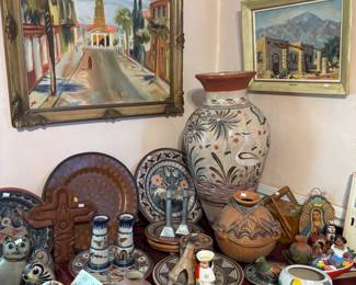 Vintage Mexican pottery, notice the large jar!