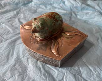 Great sterling silver repousse and turquoise bear box
