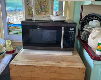Microwave and butcher block