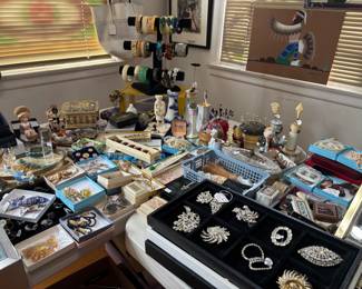 Jewelry includes rhinestones, sterling, pins, hat pins, and more
