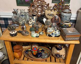 Just one of the tables filled with vintage Mexican pottery