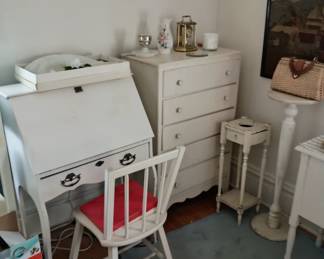 White furniture for the girls bedroom
Chest of drawers, slant front desk with chair,
Pedestal plant stand or?