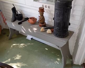 Nice wooden bench
Cast iron boot