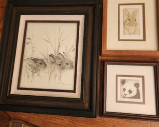 Mads Stage Bunnies signed picture, and 2 smaller pictures signed by Nancy Louvier
