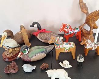 Signed Duck Decoys, Swedish Dala Horses, Wood Carved Eagle and More