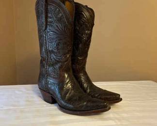 Vintage Floral Leather Cowboy Boots By Star Boots