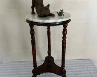 Marble Top Plant Stand With Diecast Metal Cats