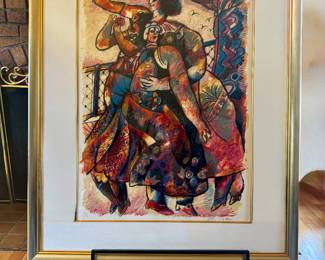 Picture 1 of 2 Framed lithograph by artist Theo Tobiasse, Le Cie Est Etroit Entre Les Vagues Et La Nuit translates to The Sky is Narrow Between The Waves and The Night