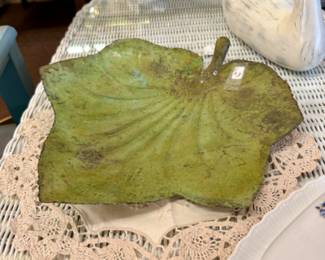 Old vintage metal green leaf tray.