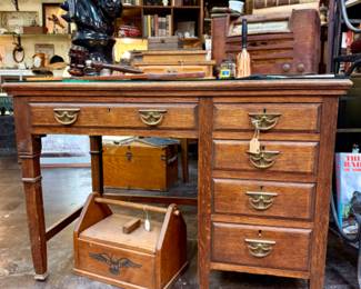 Vintage desk, solid wood with beautiful hardware.