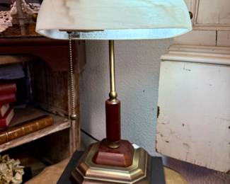 Beautiful old banker's lamp metal and wood.