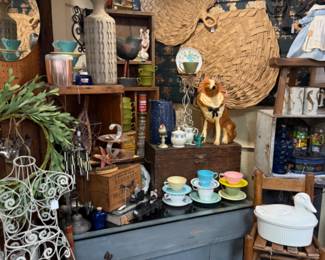 Hutches, tea sets, many decorative pieces, displayed beautifully for your shopping enjoyment.