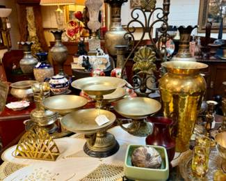Lots of brass and vintage decor pieces