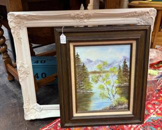 Beautiful original signed oil painting and vintage chalk painted frame.