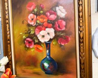 Gorgeous vintage oil floral painting.