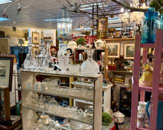 Lots of glassware in many colors and forms.