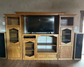 Wooden entertainment center.