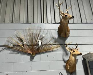 Deer Heads and Curtis Jerre "Birds in Flight" Wall Art Orlando Estate Auction