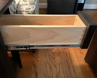W62 - $95. Single Slim Side Table. Measures 13" wide x 26" deep x 24.5" tall. Very solid table with single drawer.