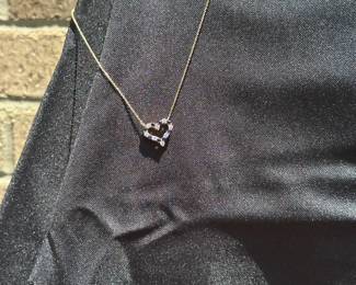 J35 - $900. 18kt gold Diamond Sapphire Heart Pendant Necklace. Stamped "Tiffany & Co. 750" on necklace & pendant. Necklace is 16.5" long.