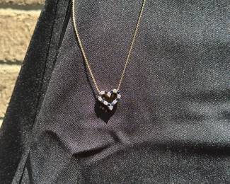 J35 - $900. 18kt gold Diamond Sapphire Heart Pendant Necklace. Stamped "Tiffany & Co. 750" on necklace & pendant. Necklace is 16.5" long.