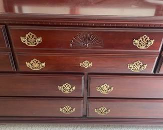 W15 - $175. Wooden Dresser with Mirror. Measures 64" wide x 18" deep x 32" tall. Mirror is 44" wide x 47" tall. All drawers slide easily. 7 Drawers total. (3 on the top are double deep)