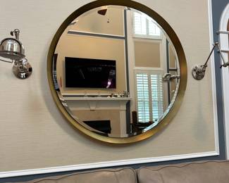 W40 - $275. Hooker Furniture LARGE (heavy!) wall mirror. Measures 44" x 3.5" deep. Gold Toned metal frame. Hangs with 2 nails - 1 on each side.