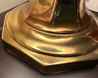 W63 - $35. Brass Table Lamp measures 31" tall. Shade is good! Brass has a bit of minor bubbling in the finish. See photos.