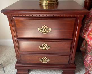 W11 - $100 PAIR of Wooden Nightstands with 3 drawers each. Measures 24" wide x 16" deep x 26" tall.