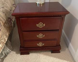 W11 - $100 PAIR of Wooden Nightstands with 3 drawers each. Measures 24" wide x 16" deep x 26" tall.