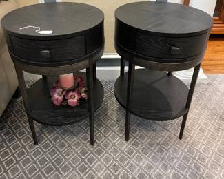 W37 - $225 PAIR. Bassett End Tables with metal frame and Wood Top & Shelf. A few very minor imperfections.
