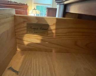 W66 - $300. Newport Cabinet - Solid Wood Furniture. Chest of Drawers. Measures 24.5" x 19" deep x 58.25" tall. All drawers slide. SOLID - sturdy piece! Does have some scratches / marks from use.