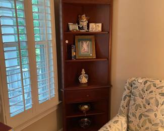 W64 - *2 Available* $150 Each. American Drew Corner Cabinet (with false drawer) Measures 29" wide x 19.75" deep x 78.25" tall. Both are in excellent vintage condition. All shelves are adjustable.
