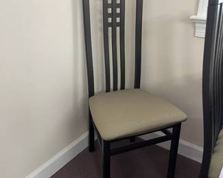 W88 - $80. Breakfast table and 4 chairs. Wood/glass. Table measures 35.5"wide x 35.5" deep x 29" tall. Chairs measure 18" wide x 18" deep x 41" tall.