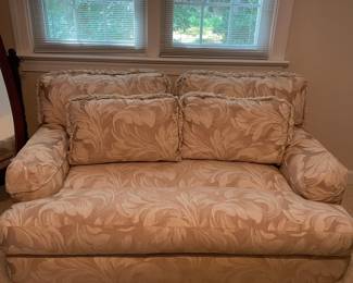 W25 - $150. Deep & Comfy Loveseat. Measures 63" wide x 43" deep x 30" tall.