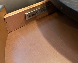 W37 - $225 PAIR. Bassett End Tables with metal frame and Wood Top & Shelf. A few very minor imperfections.